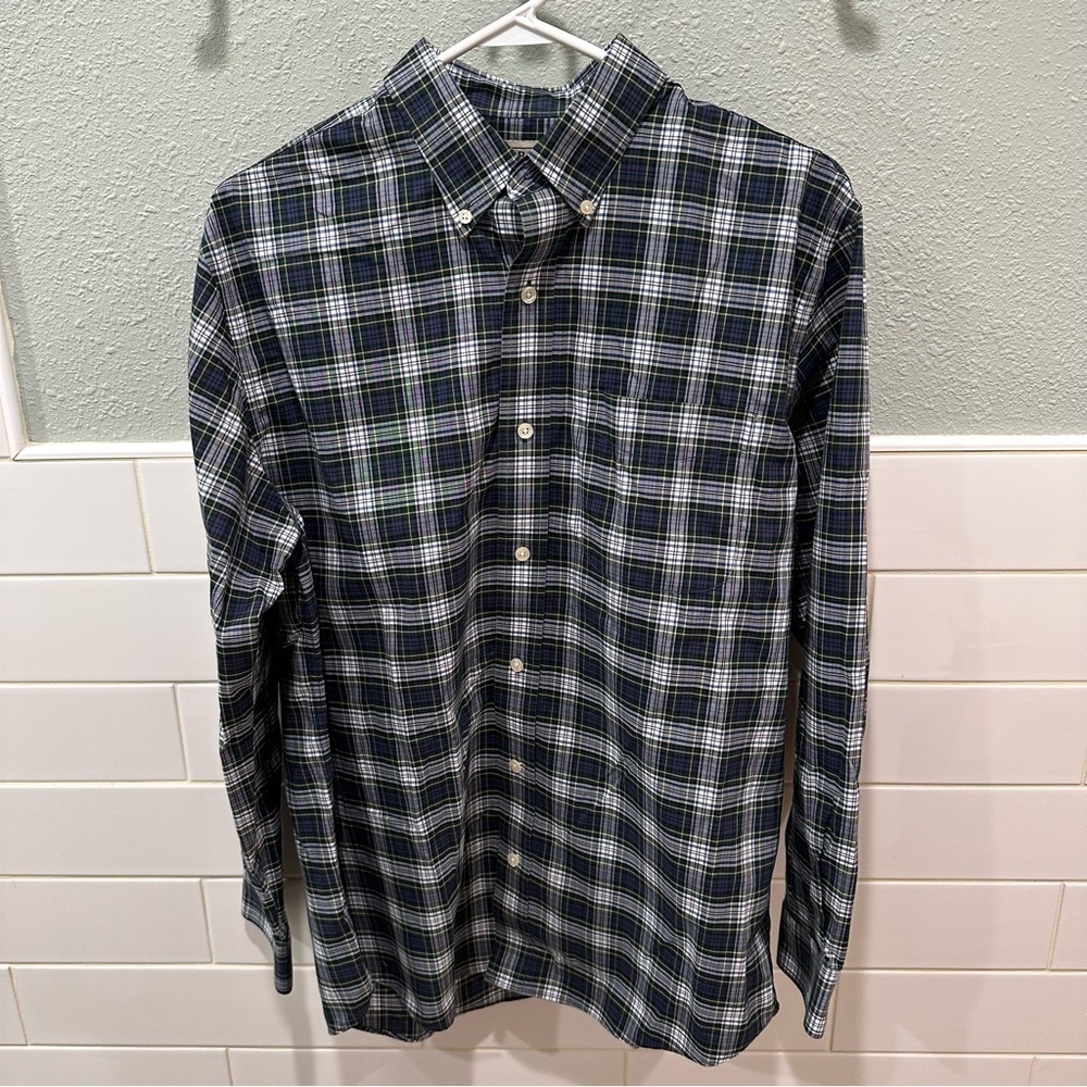 L.L. Bean | NWOT Mens green blue white plaid flannel size Medium